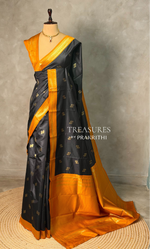 Black and mustard yellow silk saree - PBR23A