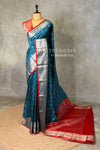 Peacock blue and Red Silk saree - PBRZU5D