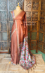 Rust brown semi tusser saree - PBRBAL1B