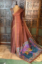 Rust Brown semi tusser saree - PBRBAL2A