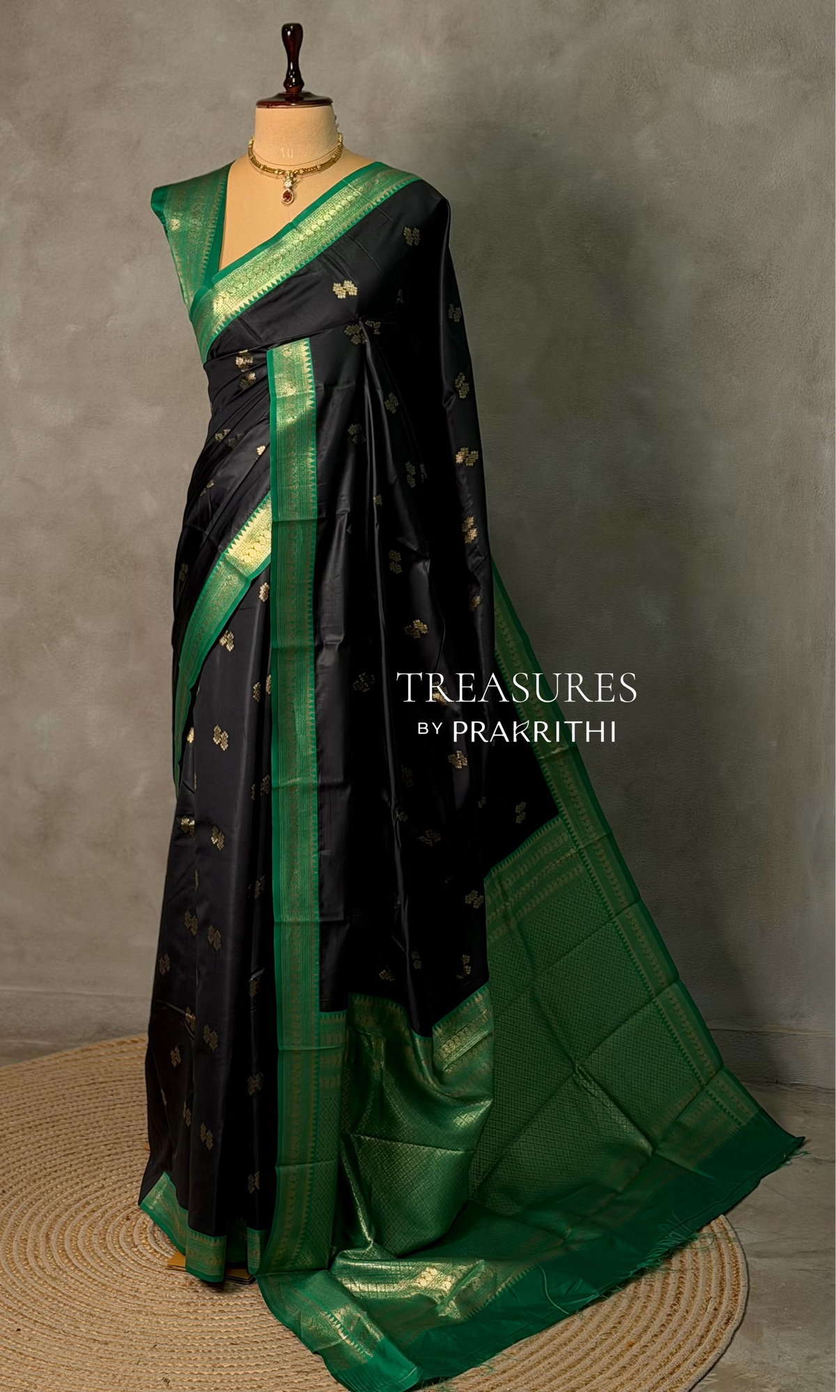 Black and Green silk saree - PBR23C