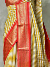 White, Yellow and Red Silk saree - PBRZU4A