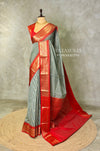 White, Green and Red Silk saree - PBRZU4B