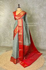 White, Green and Red Silk saree - PBRZU4B