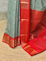 White, Green and Red Silk saree - PBRZU4B