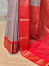 White, Brown and Red Silk saree - PBRZU4C