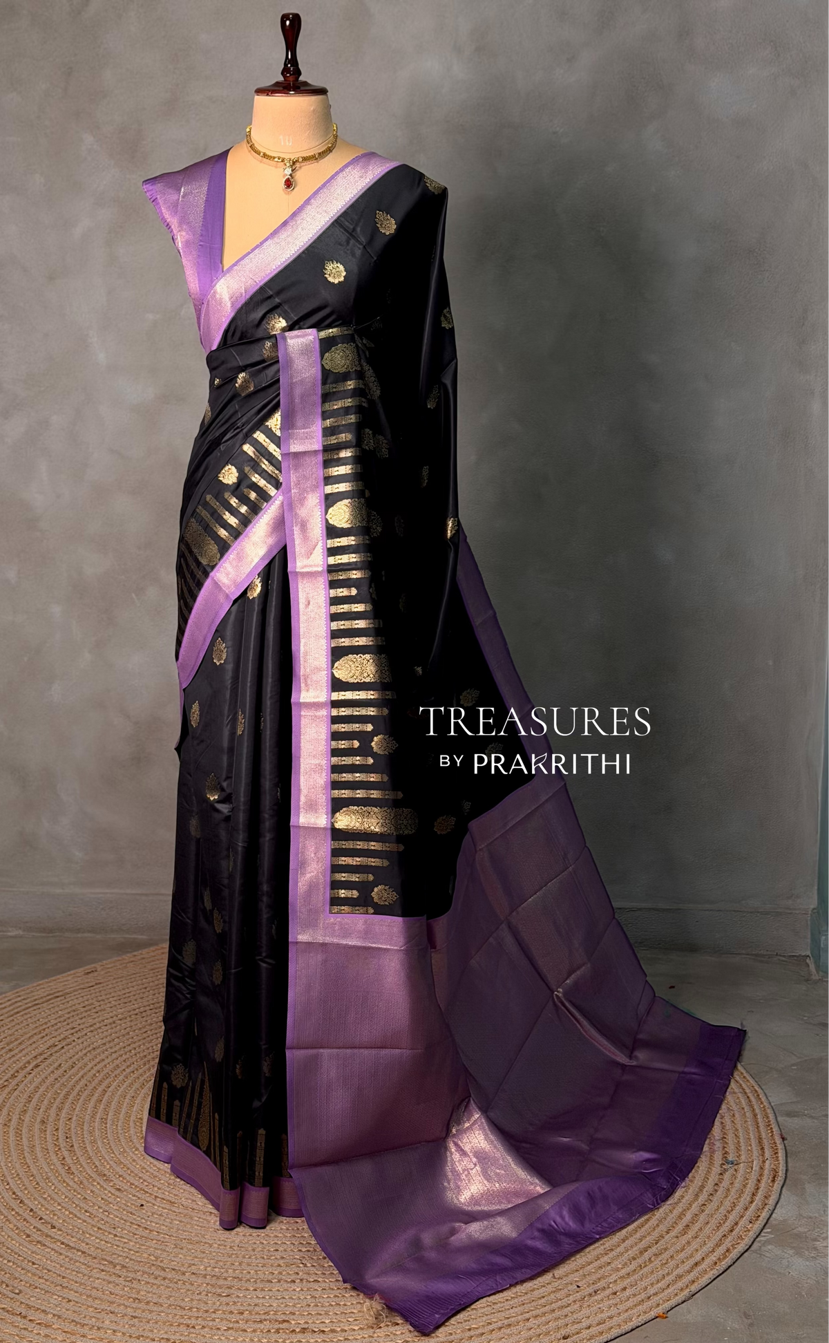 Black and Lavender silk saree - PBR24D
