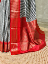 White, Black and Red Silk saree - PBRZU4D