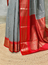 White, Black and Red Silk saree - PBRZU4D