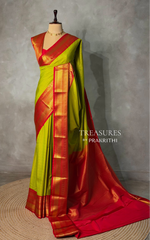 Parrot Green and Red Pink kanchipuram silk saree- PSSR333