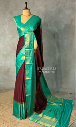Brown and Aqua green crepe silk saree- GAL11B
