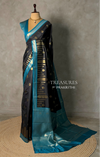 Black and Peacock blue silk saree - PBR24B