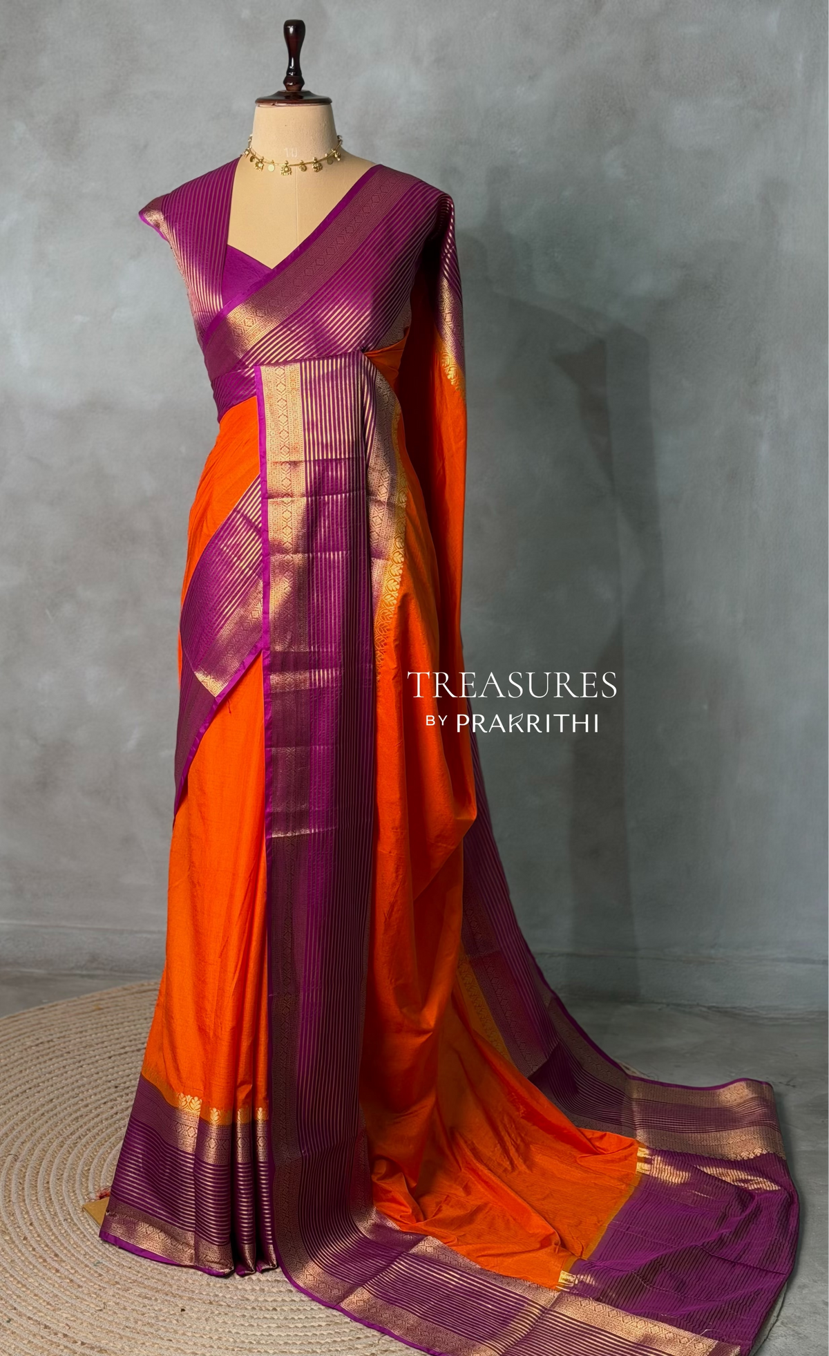 Orange and Magenta Crepe silk saree- GAL11A