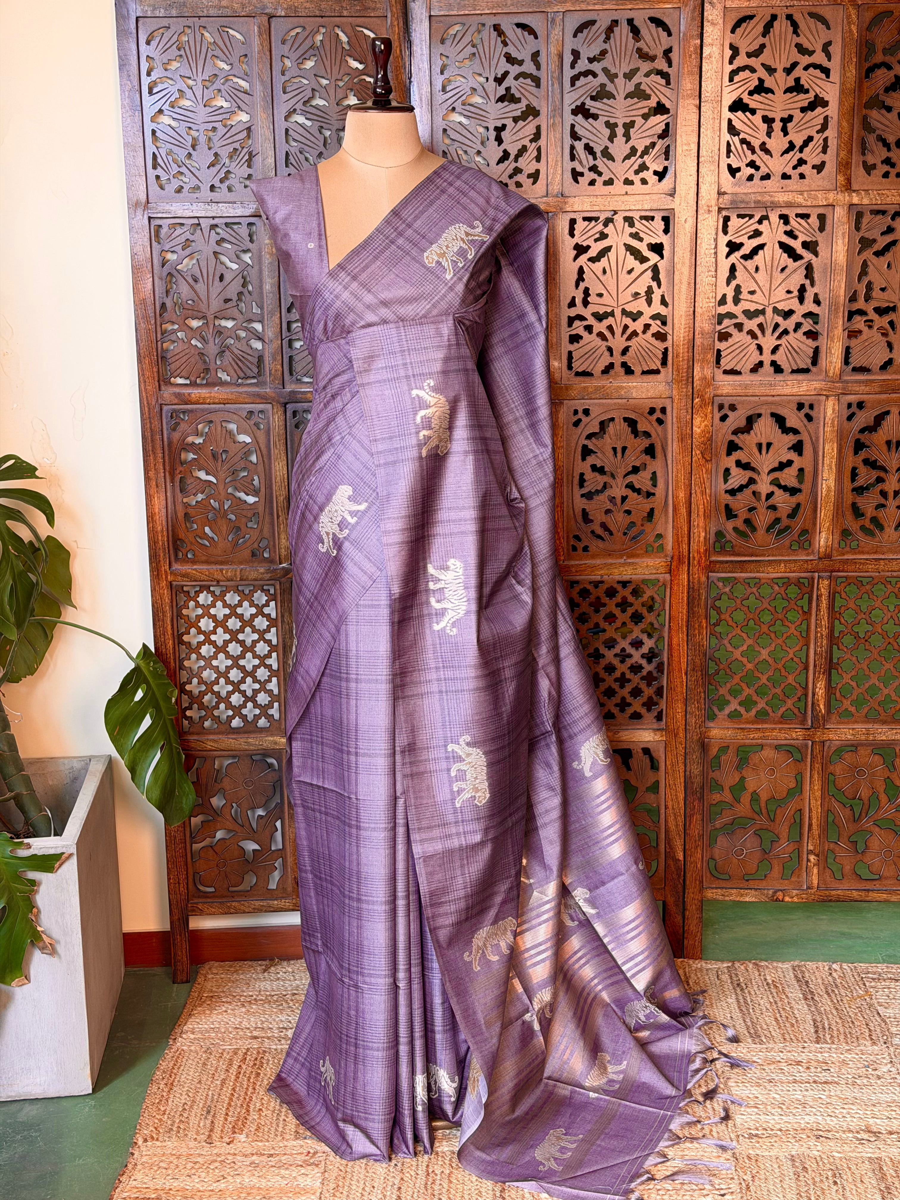 Tiger woven Tusser Silk saree- PBR62E