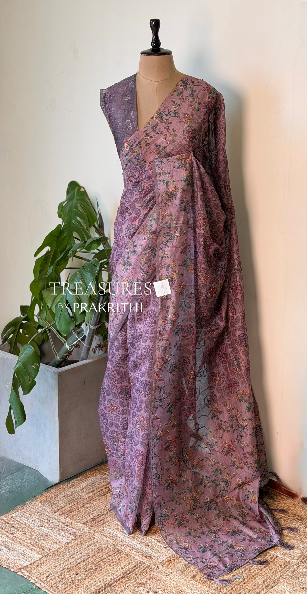 Deep Onion Pink mul chanderi saree- PBR26G