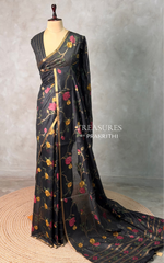 Black Jamdani Silk cotton saree- PBR4N1