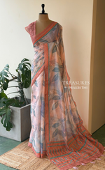 Pastal Peach Pink mul chanderi saree- PBR26I
