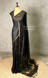 Black Chanderi silk cotton Jamdani woven saree- PBRJ10