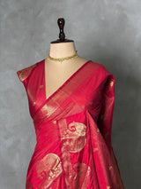 Maroon red soft semi tusser silk saree -PBRVT4
