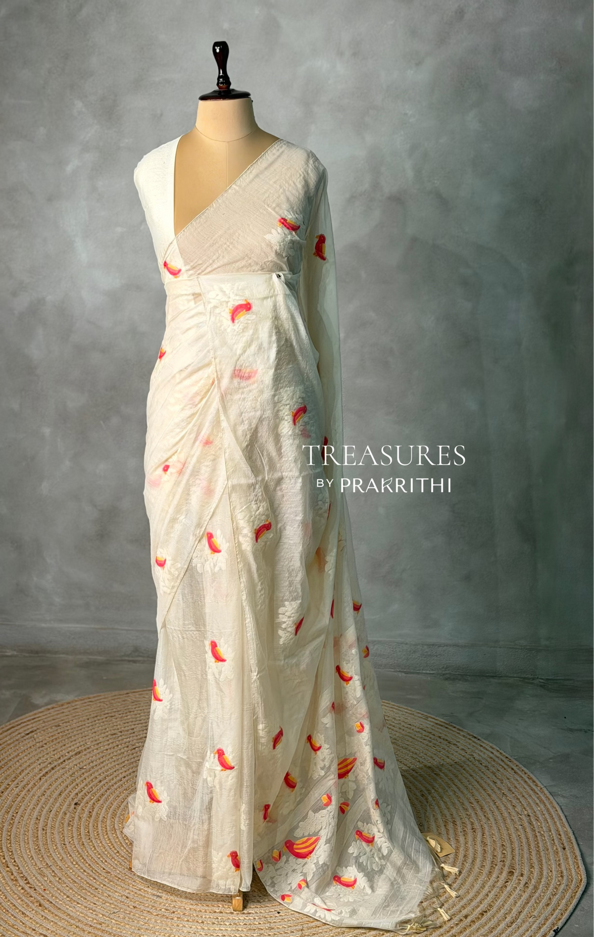 Off white Jamdani Silk cotton saree- PBR4N4