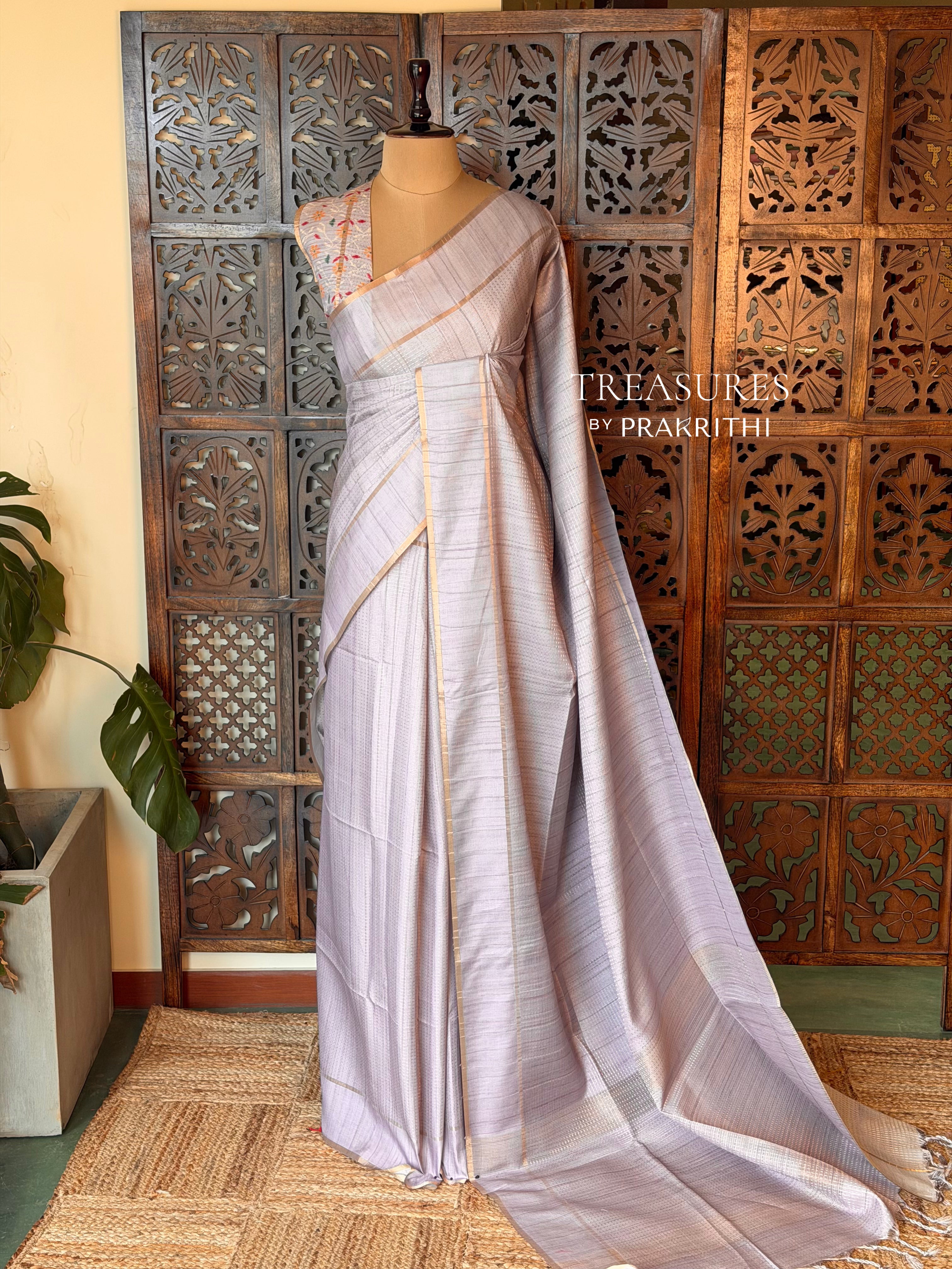 Pastal lavender Tusser Silk saree- PBR63E1