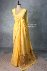 Yellow Chanderi silk cotton Jamdani woven saree- PBRJ24
