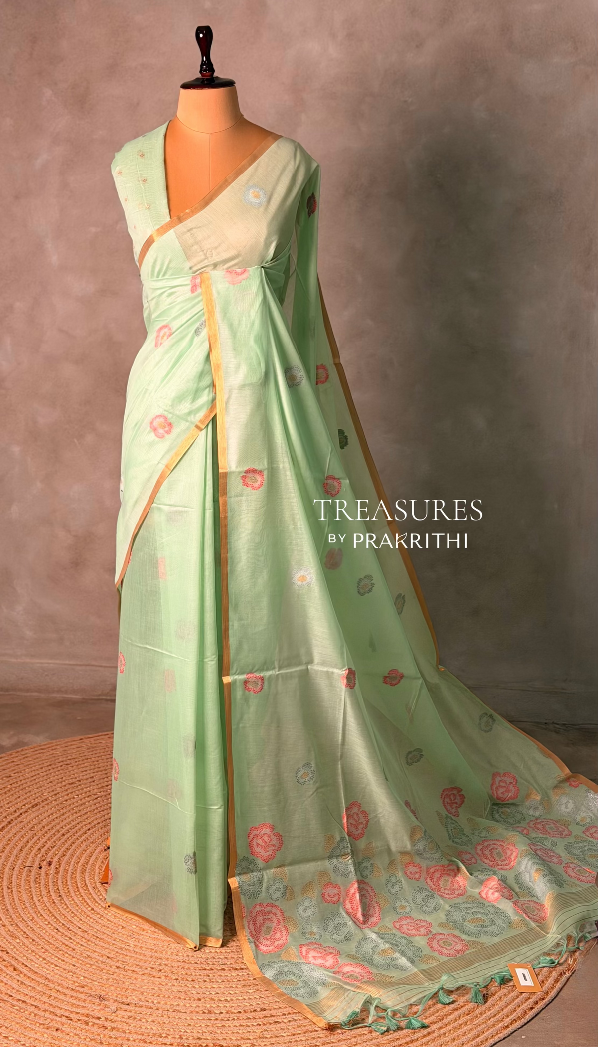 Green Jamdani Silk cotton saree- PBR4H3