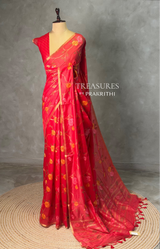 Red Chanderi silk cotton Jamdani woven saree- PBRJ34