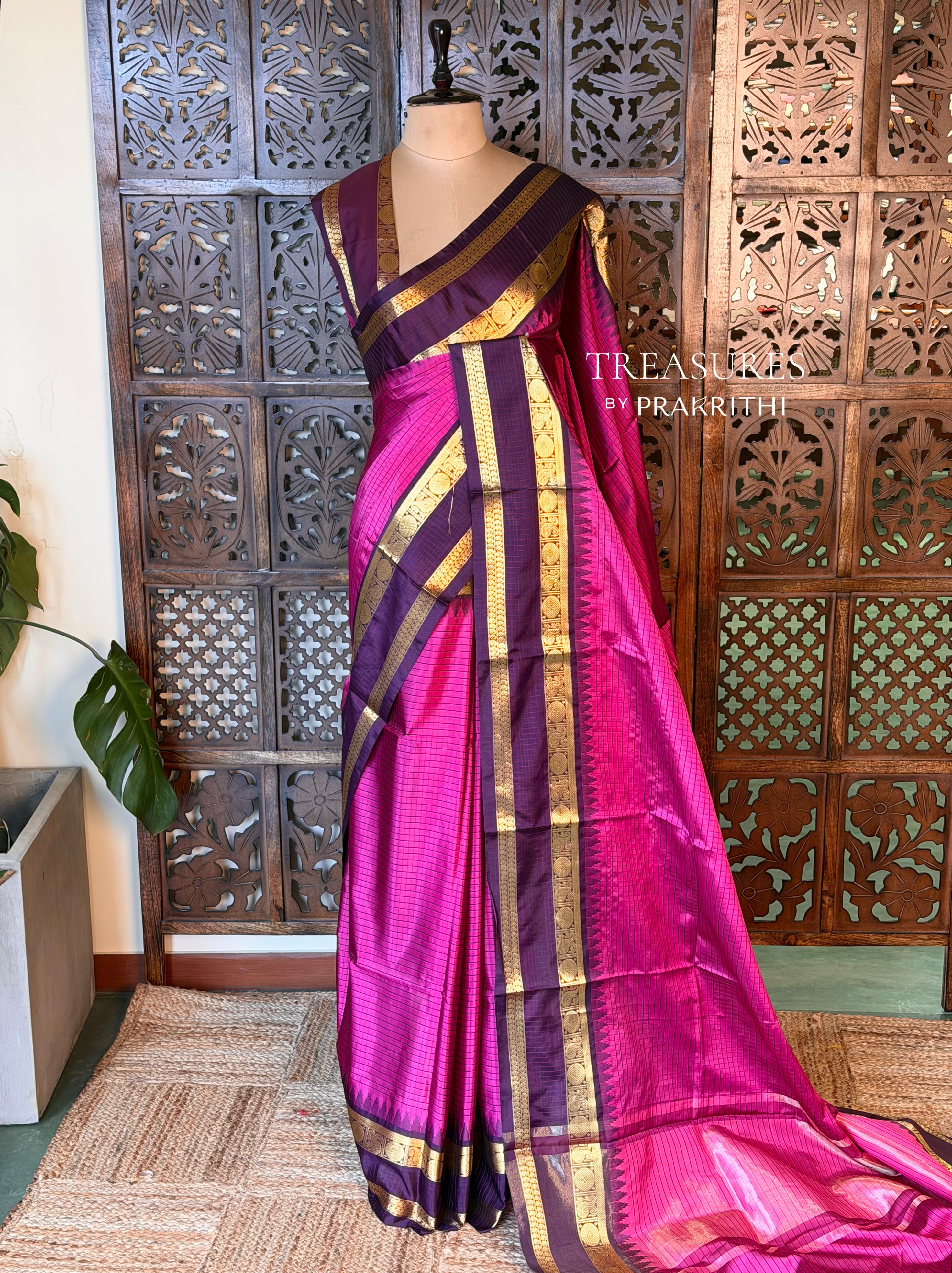 Magenta And purple Semi banarasi silksaree -PFAZ7