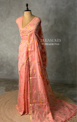 Peach Chanderi silk cotton Jamdani woven saree- PBRJ32