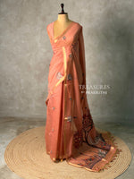 Peach Jamdani Silk cotton saree- PBR27
