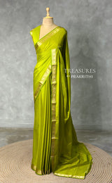 Parrot Green Semi mysore crepe Silk Saree - PBRMJ1H