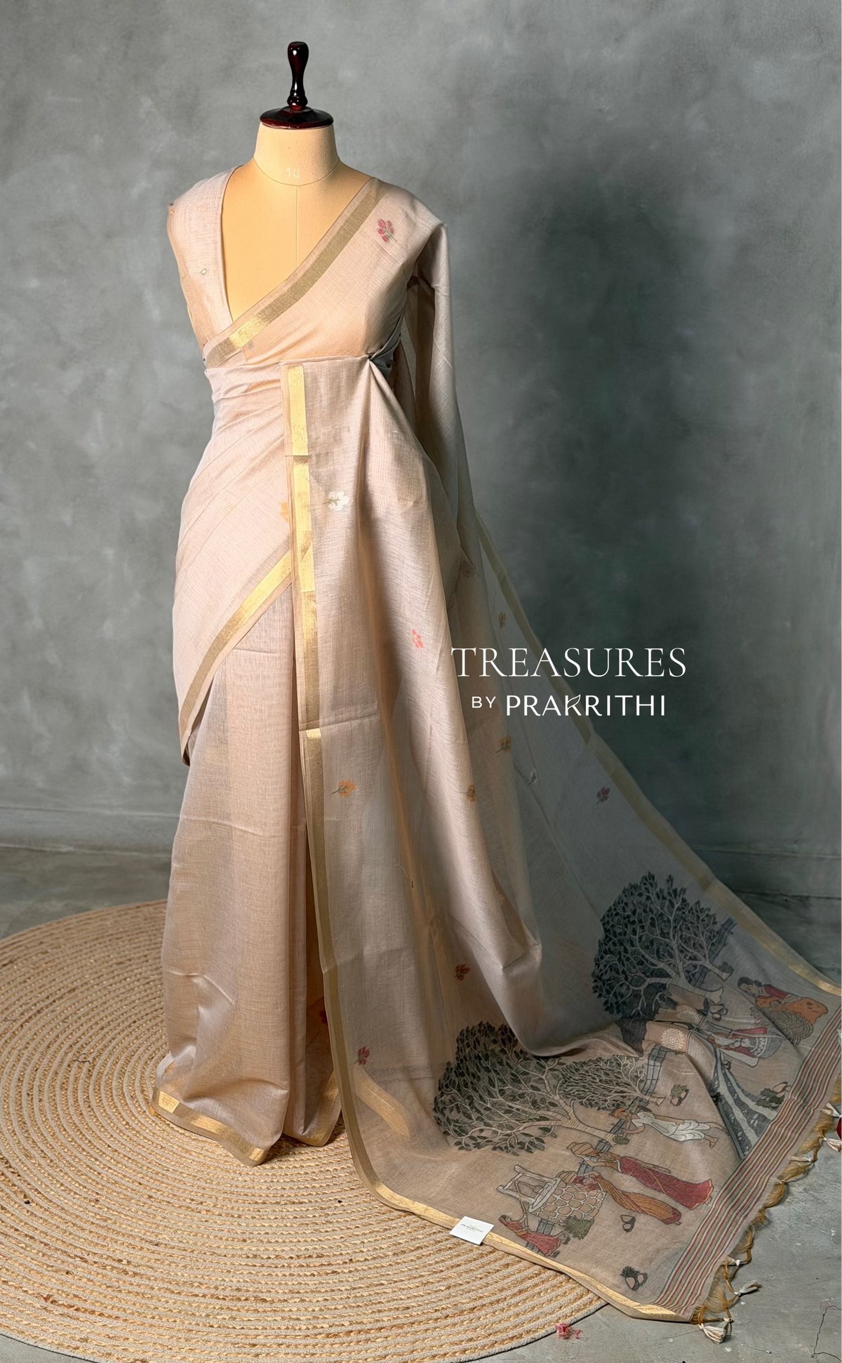 Nude shade Jamdani Silk cotton saree- PBR27D