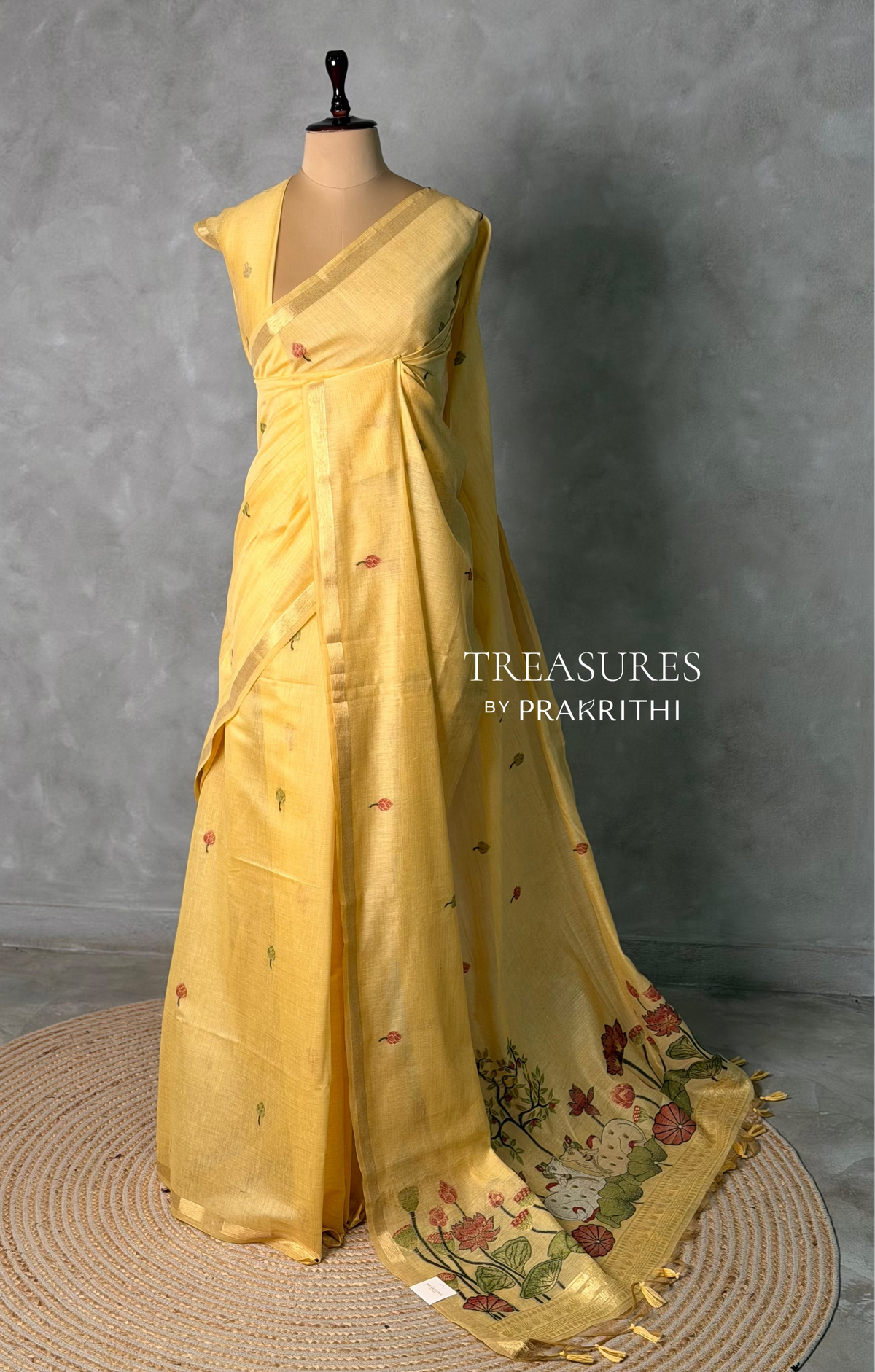 yellow Jamdani Silk cotton saree- PBR27E