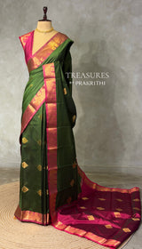 Olive Green and Magenta semi kanchipuram soft silk saree - PSSN199D
