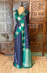 Blue and green pure soft silk saree - PSOFTD6B