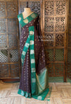 Brown and green pure soft silk saree - PSOFTD6C