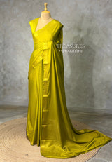 Parrot green Semi mysore crepe Silk Saree - PBRMJ3B