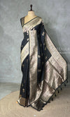 Black banarasi semi tusser Silk Saree - PBRMM1G