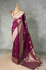 Dark Wine banarasi semi tusser Silk Saree - PBRMM1I