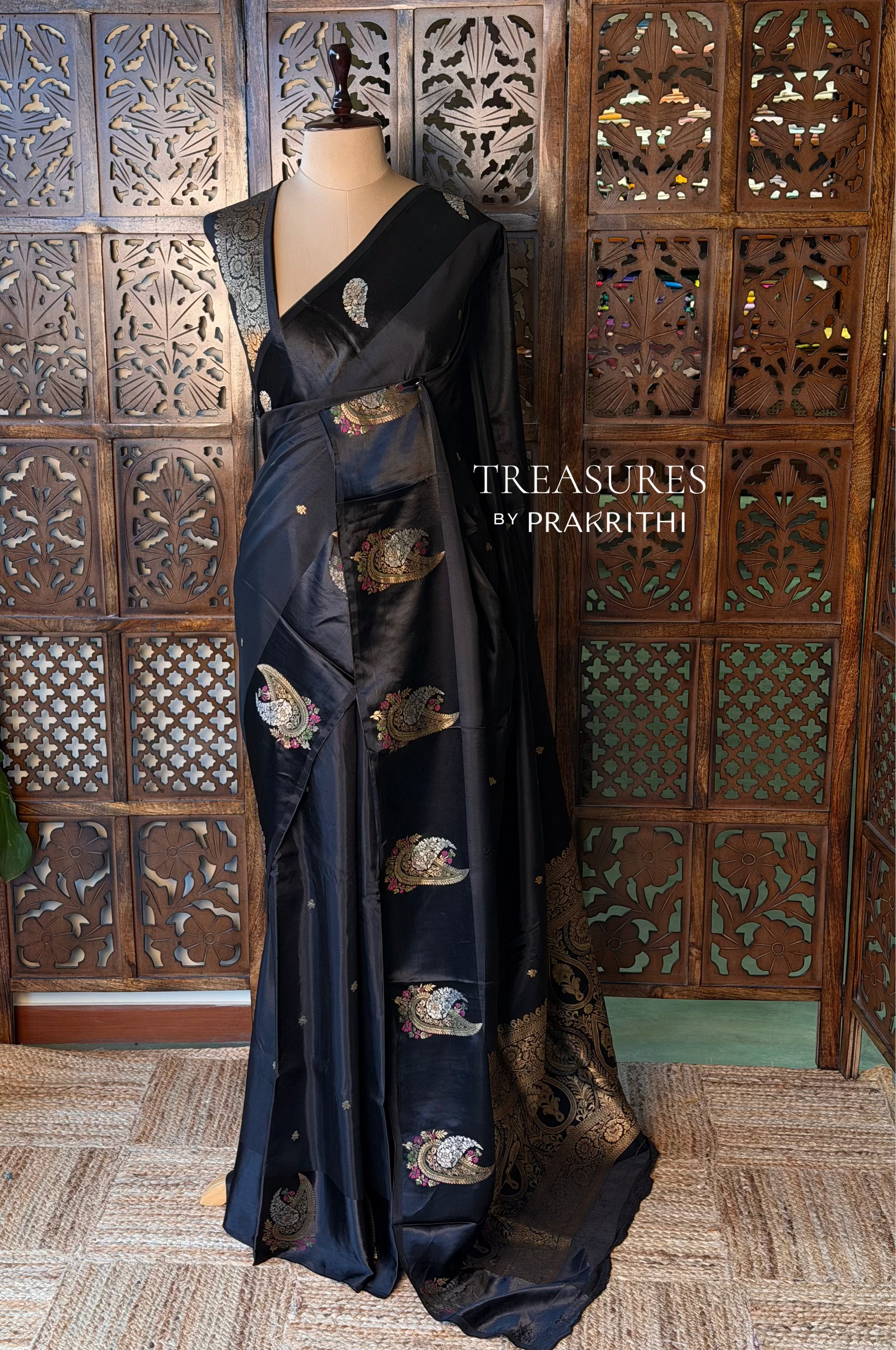 Black Banarasi Crape silk saree - PBRHB5