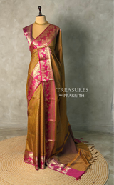 Mustard yellow and Magenta semi silk saree - PFAZ15