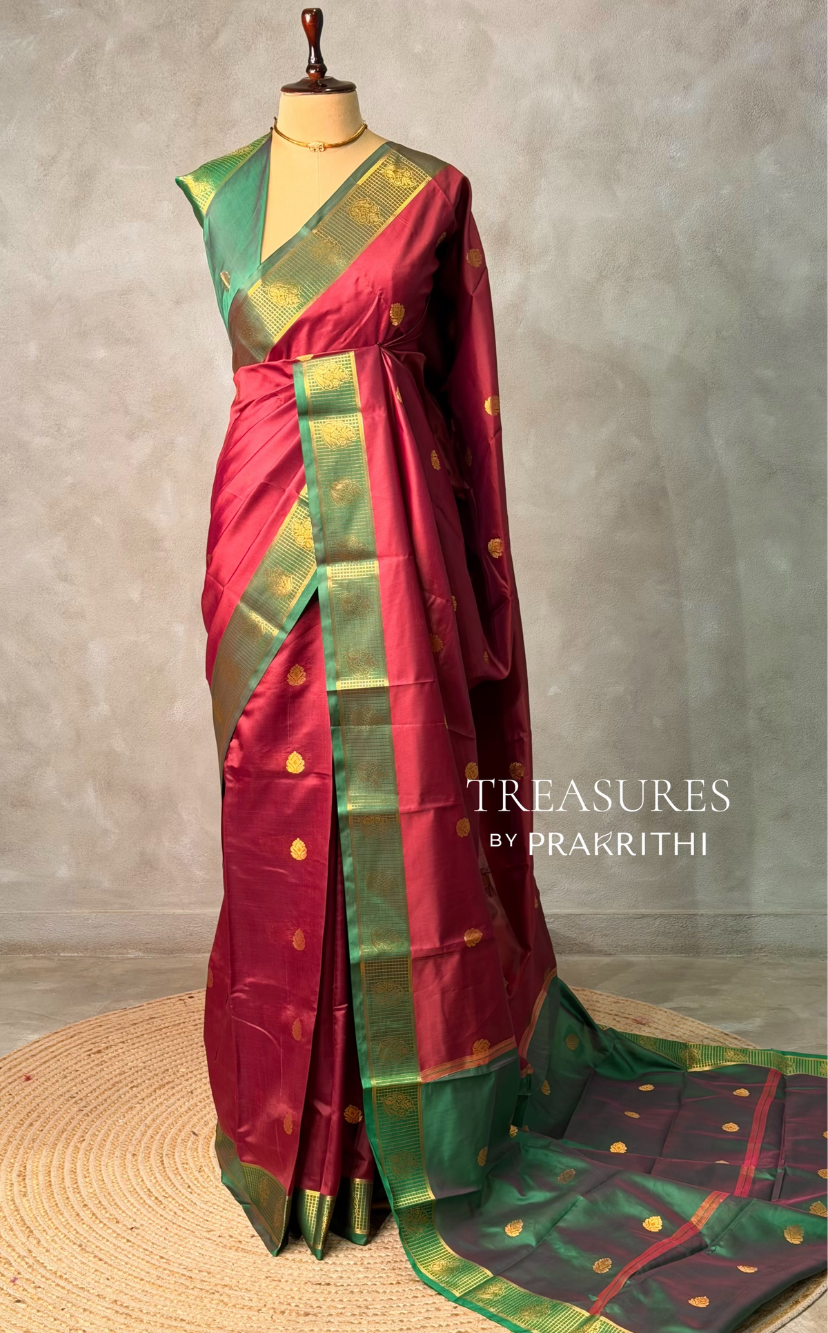 Maroon and Green semi kanchipuram soft silk saree - PSSN172