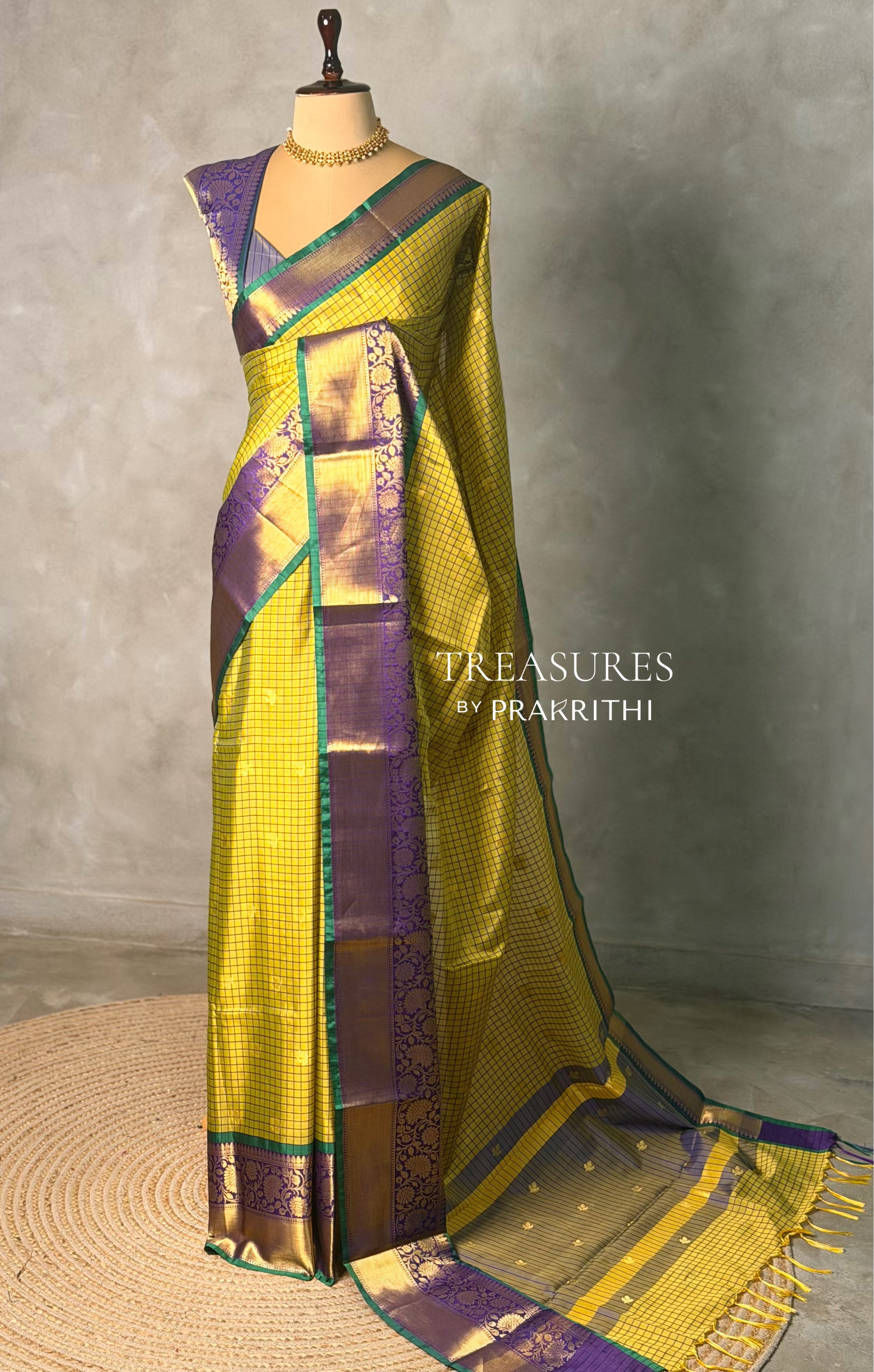 Lime yellow and Violet semi silk saree - PIH88M