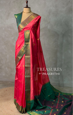 Dark peach and Green semi kanchipuram soft silk saree - PSSN175