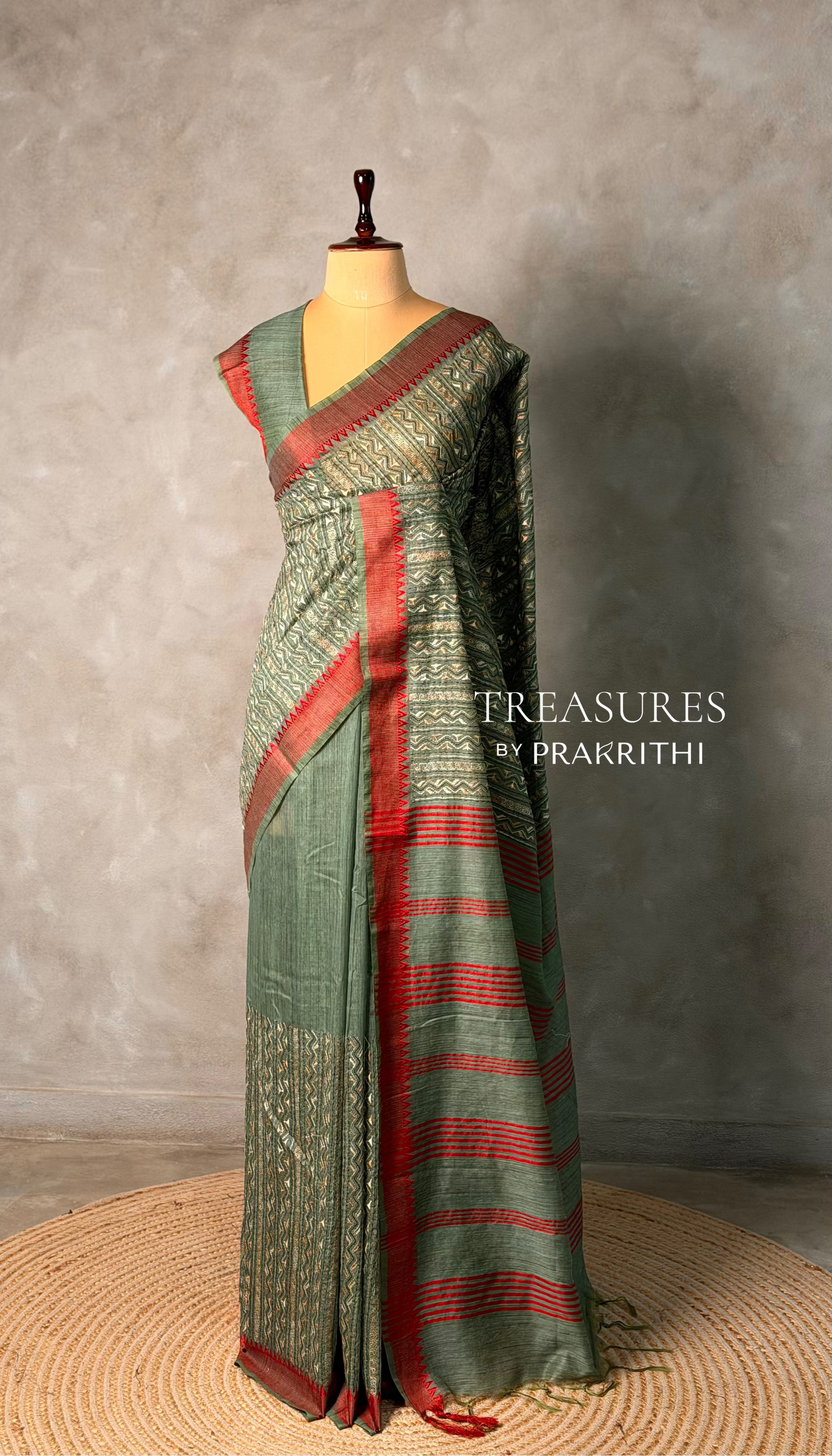 Green semi tusser saree- PBR32A