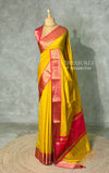 Yellow and Rani pink semi banarasi silk saree- AISHN1