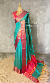 Aqua blue and Rani pink semi banarasi silk saree- AISHN1A
