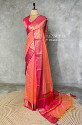 Peach and Rani pink semi banarasi silk saree- AISHN1B