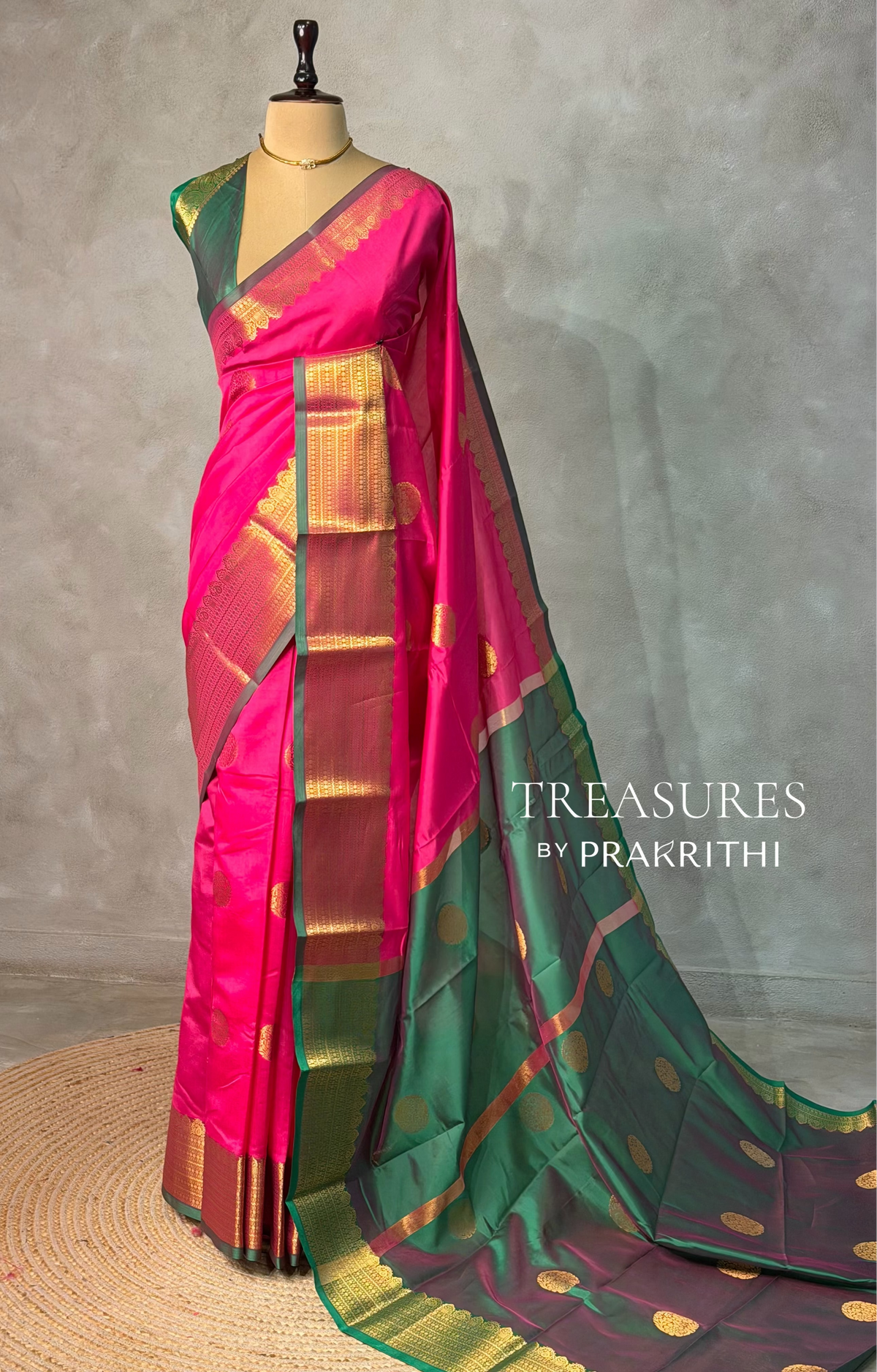 Rani Pink Green semi kanchipuram soft silk saree - PSSN180